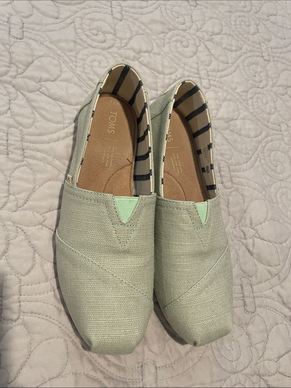 Toms Women’s Slip-On Canvas Flats in Mint Green